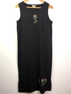 Vintage ‘Teddi’ Sleeveless Black Floral Embroidered Midi Dress size MP